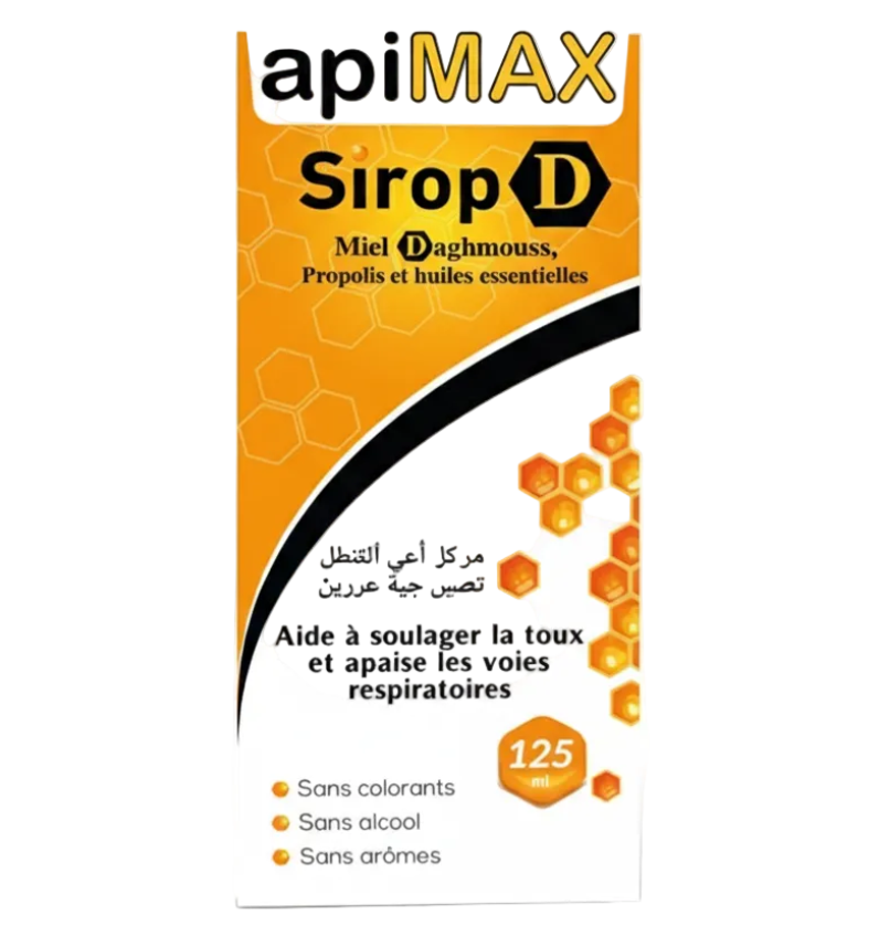 Apimax Sirop D - Miel Daghmouss, Propolis et 3 Huiles essentielles