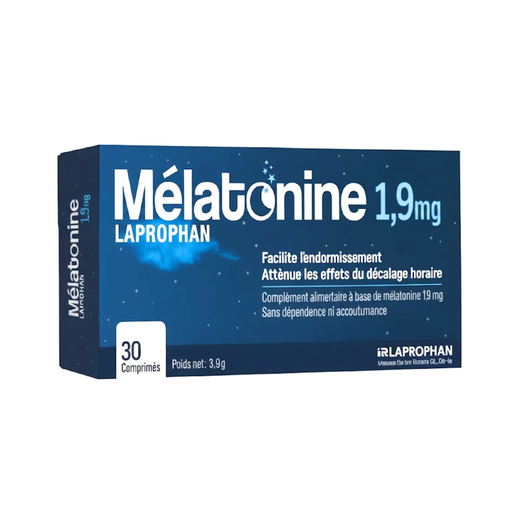 Boite de Mélatonine 1,9 mg Laprophan sur un fond blanc