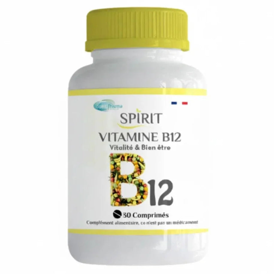 Spirit Vitamine B12 Boite de 30 Comprimés sur fond blanc