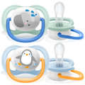 Philips Avent Sucette Ultra Air (0 - 6 mois) - 2 Sucettes (Éléphant & Pingouin)