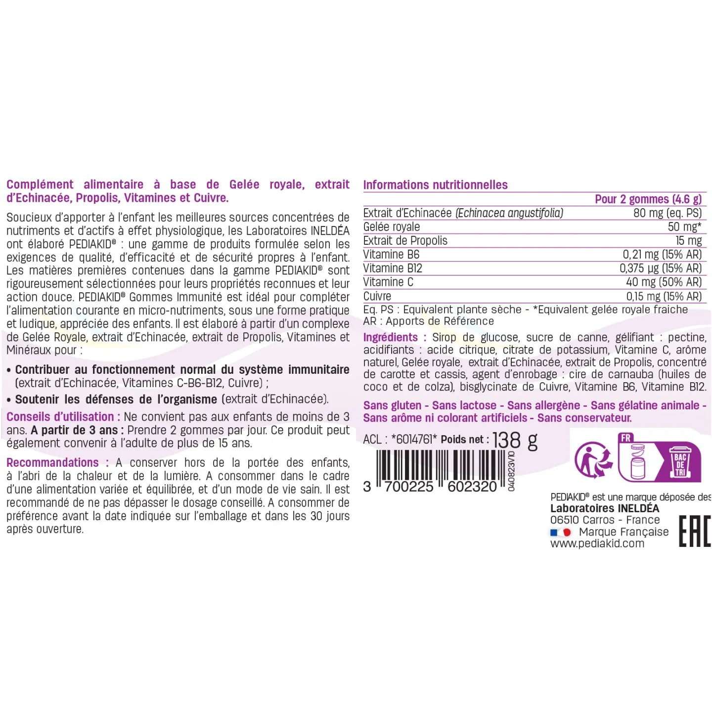 Pediakid Gommes Immunité (60 oursons)