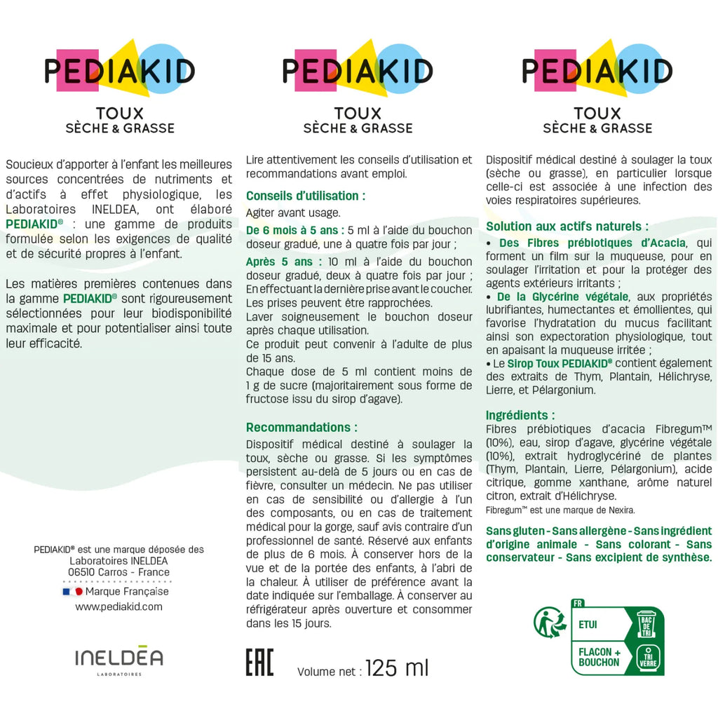 Pediakid Sirop pour la toux sèche & grasse (125 mL)